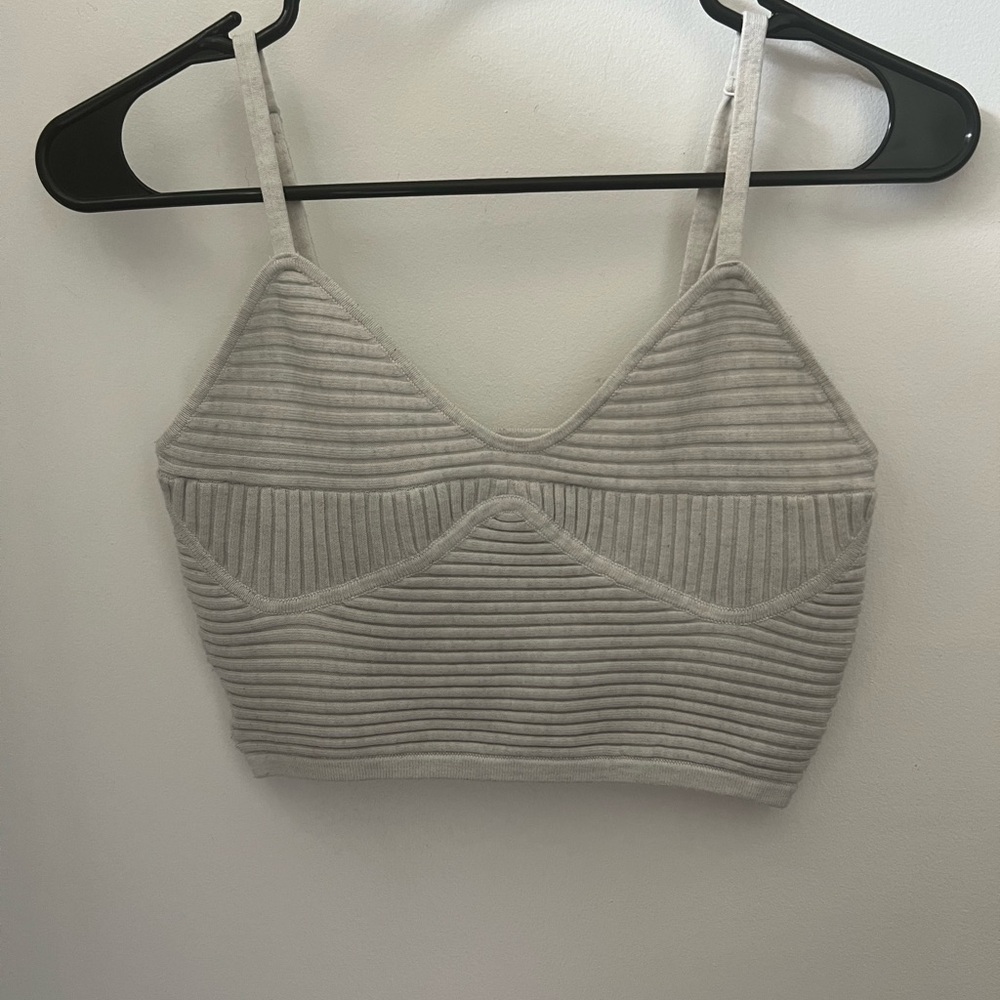 Aerie Gray and White Ribbed Bustier Camisole